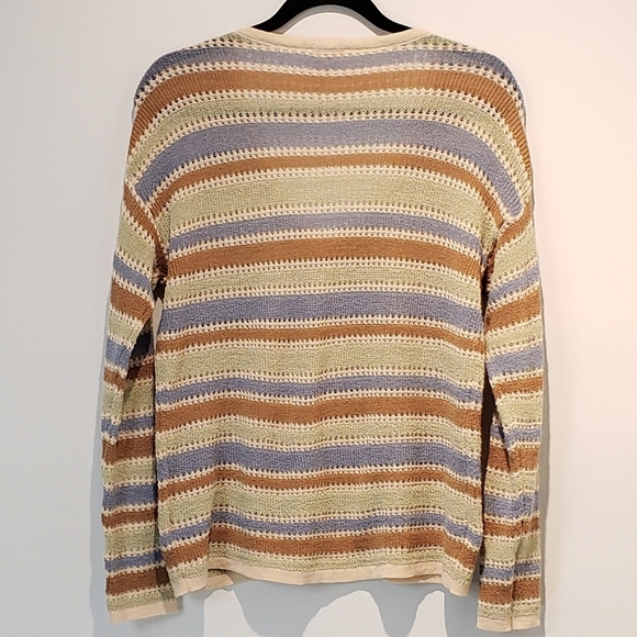 🚨CL:Hem & Thread Elba Stripe Open Knit Sweater Green Brown Cream Medium - Picture 5 of 7